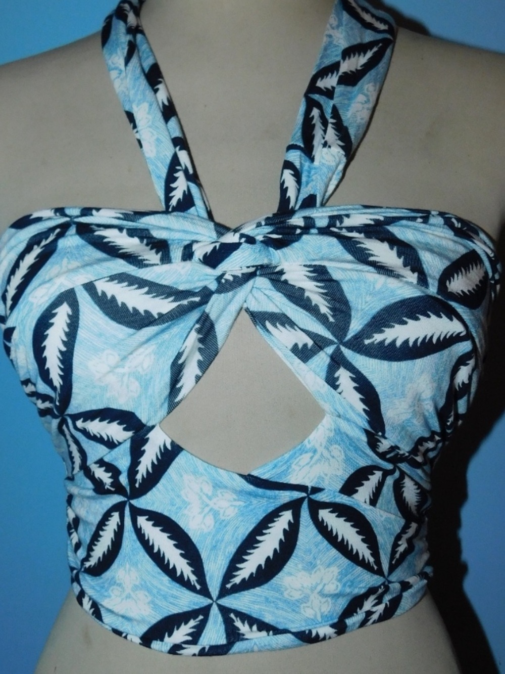 Free People Blue Print Cropped Halter Summer Top